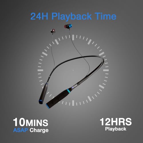 Image of inear MJ-Beat Bluetooth Wireless Neckband Earphones with Mic - Active Noise Cancellation, 24-Hour Music Playback, Type-C Fast Charging, Magnetic Earbuds, Lightweight Design, HD Sound | Blue