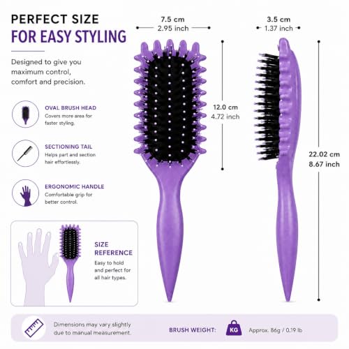 Image of Combelle 5-in-1 Curl Hair Brush | Vegan Boar Bristles | Bio-Based PLA Handle | Detangling, Defining & Frizz Control for Curly & Wavy Hair | For Men & Women - Purple