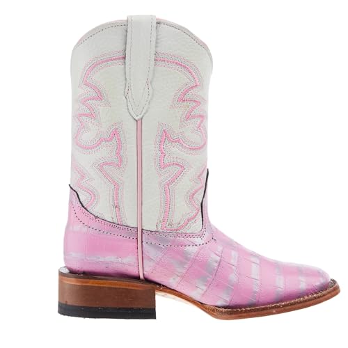 Girls Pink And Silver Caiman Print Square Toe Boots4