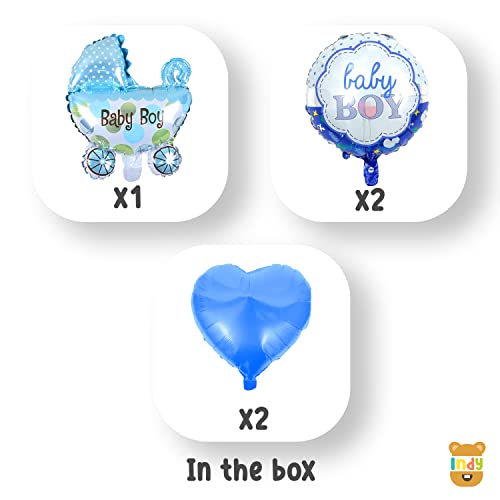 ITAF Set Of 5 Pcs Foil Balloons For Baby Boy Welcome / Baby Shower / First Birthday Decoration / Kids Birthday Party / Latex Balloons -1 Baby Boy Pram Foil Balloon, 2 Blue Heart Foil Balloons ,2 Round Printed Baby Boy Foil Balloons