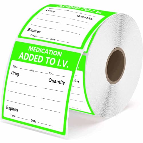 Medication Added to I.V. Veterinary Labels 2 Inch Fluorescent Green Medication Instruction Sticker for Animal Hospitals, Veterinary Clinics, Shelters 500PCS