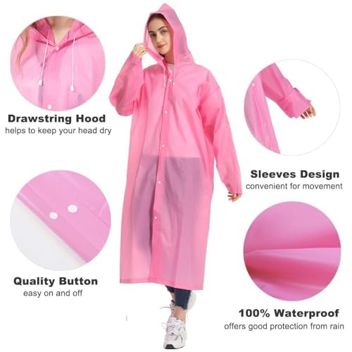 Image of Opret Portable EVA Raincoats for Adults, Reusable Rain Ponchos with Hoods and Sleeves Lightweight Raincoats, 2 Pack