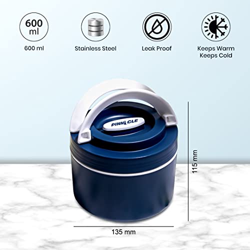 Image of Pinnacle Prime Stainless Steel Insulated Lunch Box (600ml) |Lunch Box for Kids & Office Women| Leak Proof | Tiffin Box for Office for Men | Hot Upto 4hrs | Lunch Box for School | Green (Blue)