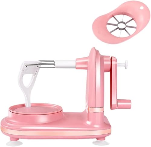 リンゴカッター ピーラー アップルカッター りんごむき器 皮むき器 アップルピーラー りんごの皮むき器 回転式 柿剥き機 手動 吸盤付き キッチン用品 (ブラック) (桜色)