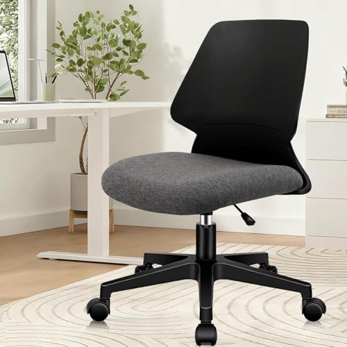 Image of CLATINA Armless Home Office Chair, Desk Chair with Wheels, Adjustable Height Reading Chairs, Small Swivel Computer Chair, Comfy Upholstered Task Chair for Office Meeting, Black
