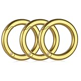 [TIMULTI] 丸型 カラビナ キーホルダー キーリング おしゃれ 軽量 小型 ワンタッチ 収納 3, アルミ ゴールド