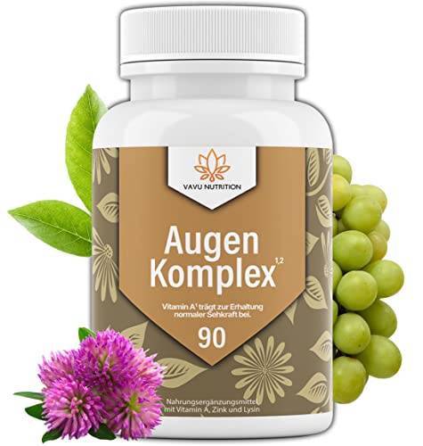 neu: VAVU® Augen Vitamine - Komplex mit Vitamin A, Melisse und Rotklee >15 abgestimmte Inhaltsstoffe mit Pflanzenextrakten und Spurenelementen - 90 hochdosierte Kapseln für die Augen - 100% vegan Cover