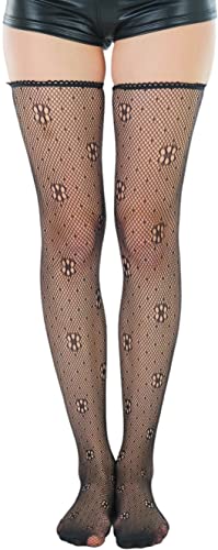 Image of ToBeInStyle Women's Sexy Nylon Versatile Fine Fishnet Thigh High Stockings w /Opaque Band