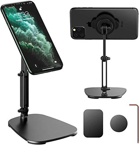 Cell Phone Holder Stand for Desk Angle Height Adjustable, Upgraded Magnetic Phone Stand All Aluminum Alloy Universal Phone Stand for iPhone 11/11 Pro Max/XR/XS Max/Xs/X/8 and More