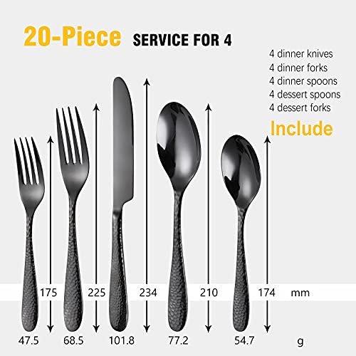 Hammered-Heavy-Luxury-Black-Stainless-Steel-Farmhouse-Silverware-Set-for-4-18-10-Black-Stainless-Steel-Flatware-Set-Dishwasher-Safe-Mirror-Polish Hammered Heavy Luxury Black Stainless Steel Farmhouse Silverware Set for 4 18 10 Black Stainless Steel Flatware Set Dishwasher Safe Mirror Polish