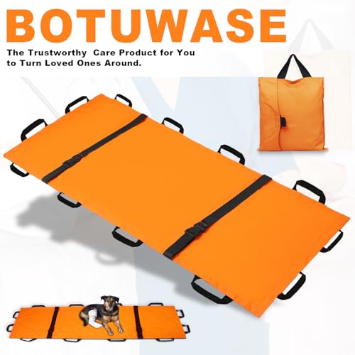 Image of Portable Transport Stretcher with 12 Handles，Dog Stretcher & Gurney with Carrying Bag Patient Animal Mover Travel Size Emergency Casualty Evacuation-Capacity 400lbs (Orange)