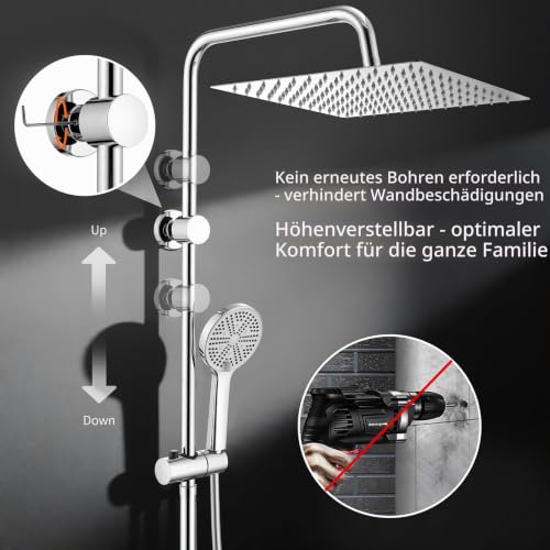 HOMELODY Regendusche Duschsystem ohne Armatu Chrom, 300 mm Eckig – Ansicht 3