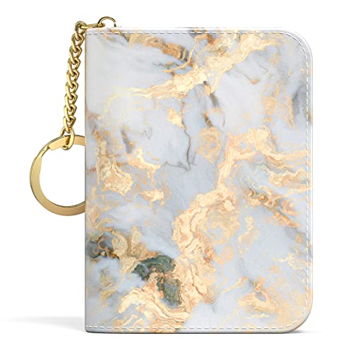 Image of Aiawoxc Credit Card Holder for Women, Small RFID Wallet Slim Leather Card Organizer Case with Zipper and Keychain, Grey Marble