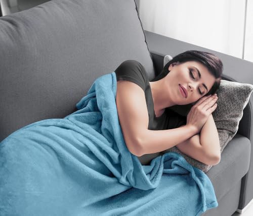Image of SANMARINO Premium Solid Flannel Blanket for Double Bed | Super Soft Touch Plush Fleece Blanket | All Season Lightweight Yet Cozy Blanket for Bed,Sofa,Couch, Travel & Camping | 228 x228 cm (Aqua)