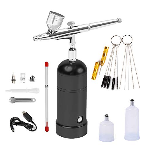 Portable Airbrush Kit with 6cc 20cc 40cc Cup,Cordless Air Brush with Rechargeable Mini Air Compressor,Replaceable 0.4mm Nozzle Needle Cap and Cleaning Brush for Makeup,Model Making,Cake Decoration