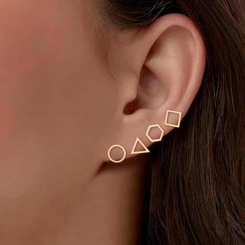 Gold Stud Earrings for Women Triangle Earrings Minimalist Circle Rectangular Geometric Stud Earring Gold Jewelry Gift for Women3