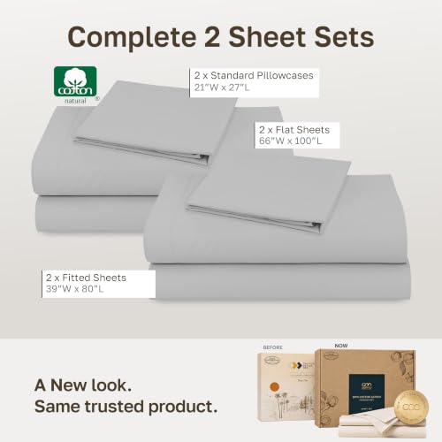 Image of 2-Pack Soft Natural 100% Cotton Sateen Twin XL Sheet Sets, Light Grey