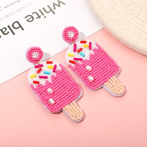Beaded Dangle Earrings Summer Earrings Handmade Bead Ice Cream Earrings Bohemia Statement Drop Earrings Summer Decoration Beach Errings Hawaii Holiday Fashion Jewelry Gift3
