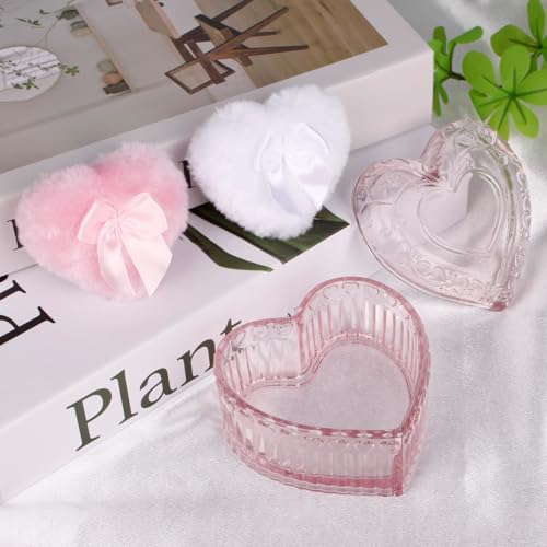 Large Body Powder Puff Container, Pink Heart Crystal Powder Container, Reusable Dusting Powder Case, Body Puff Glass Jar, Puff not Including4