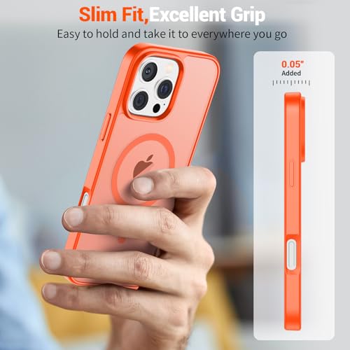 Image of SUPFINE Magnetic for iPhone 16 Pro Case (Compatible with MagSafe) (Military Grade Drop Protection) Slim Translucent Matte Shockproof with Anti-Fingerprint Phone Case,Orange