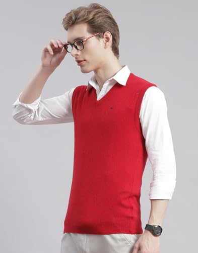 Image of Monte Carlo Off White Solid V Neck Sweater | Warm Woolen Pullover for Men | Soft Comfortable Knitted Winter Wear Sweater for Men's