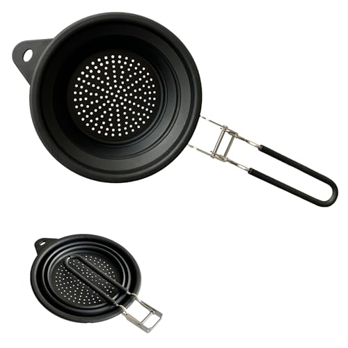 Silicone Collapsible Colander with Handle,Home/RV Kitchen Space Saving Silicone Colander,Drainage of Food,Vegetables,Fruits (Black)
