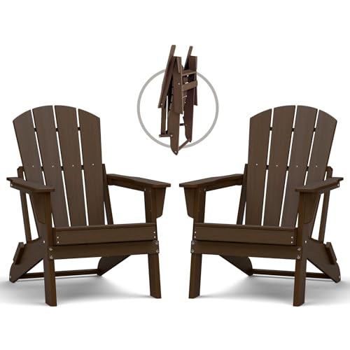 Image of Folding Adirondack Chair Set of 2, Lightweight-Portable HDPE Patio Chair, All-Weather Space-Saving Foldable Fire Pit Seating for Camping, Backyard, Deck-Coffee