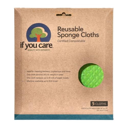 Image of If You Care Sponge Cloths - 5 Count - 100% Natural Cleaning Rags for Kitchen, Bathroom, Home Countertop Surfaces - Absorbent, Reusable, Machine Washable, Compostable (Pack of 3)