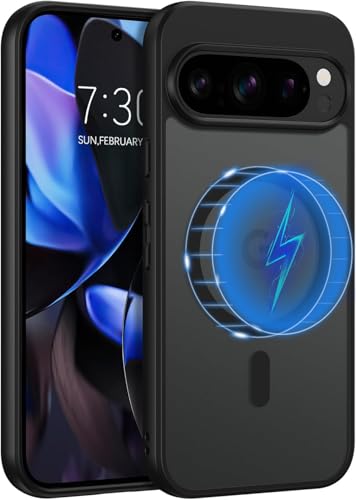 Another30 Magnetic Case for Google Pixel 9/9 Pro, [Compatible with MagSafe] Translucent Matte Shockproof Anti-Fingerprint Anti-Scratch Cover for Pixel 9/9 Pro, Black