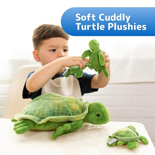 Image of PREXTEX Plush Turtle Toy with 3 Baby Stuffed Turtles - Big Mom with Zipper Storage - Soft Reptile Toys for Kids Ages 3-5 - Cuddly Stuffed Set - Thoughtful Gift for Animal Lovers & Toddlers
