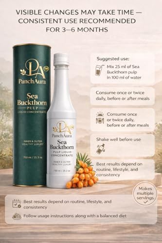 Image of PanchAura Himalayan Sea Buckthorn Juice Pulp Concentrate 750 ML | Cold Pressed from Ladakh Berries | Natural Vitamin C, Omega 3-6-7-9 & Antioxidants | Supports Immunity, Skin Glow & Gut Health