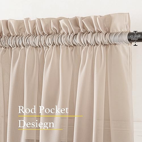 NICETOWN Taupe Sheer Curtains for Bedroom, Rod Pocket Voile Sheer Airy & Lightweight Window Treatments with Light Filtering for Living Room, W60 x L63, 4 Panels - image 2