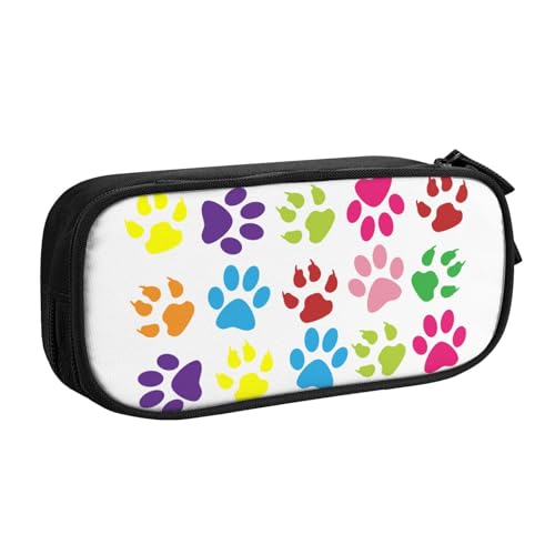 犬の足のパターンペンケース 筆箱 文具ケース おしゃれ 筆袋 鉛筆ケース 鉛筆のサック 中高校生 軽量 収納バッグ 学生 子供 誕生日 入学ギフト 大容量 ダブルレイヤーBlack