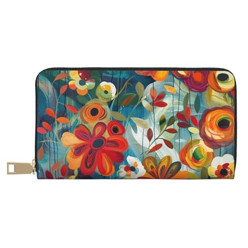 Abstract Floral Printed Long Wallet for Women Men Cute Coin Purse with Card Holder
