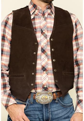 Men's Faux Suede Leather Vest Western Cowboy Style V Neck 5 Button Waistcoat Regular Fit for Wedding Prom4