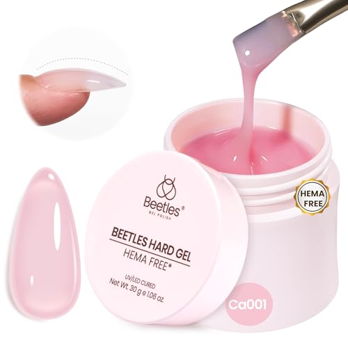 Gelab cosmetics LLC Beetles HEMA-Free Hard Gel for Nails-2 Pcs 1 oz 9 in 1 Clear & Jelly Nude UV & LED Lamp Cured Sculpting Gel for Nail Extension & Nail with Flat Nail Brush High Hardness Nails for Pros Women