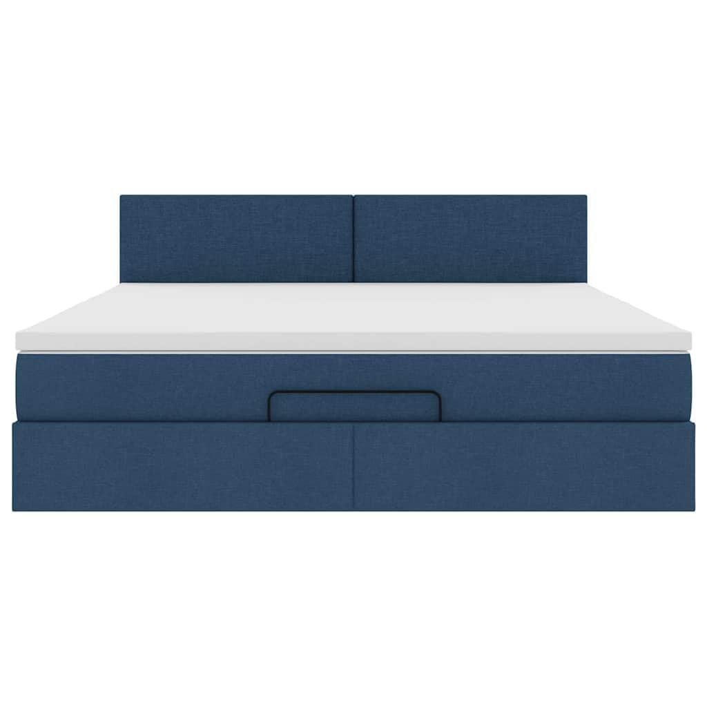 Cama otomana con colchón, 160 x 200 cm, cama de almacenamiento, en color azul, LED, cabecero de invitados, cama de invitados, comodidad para jóvenes y adultos, para dormitorios y habitaciones