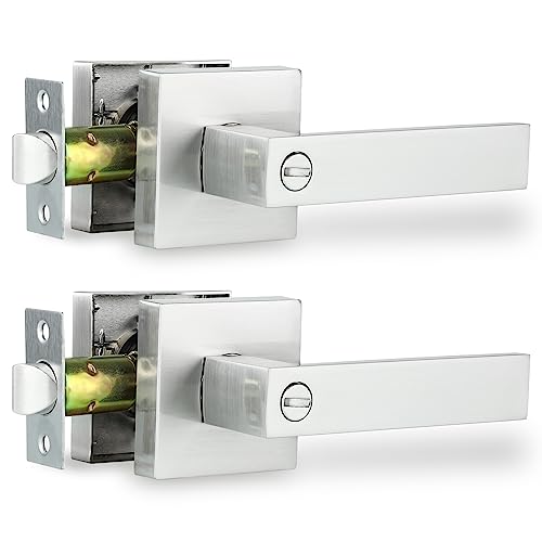 Door Lever, Heavy Duty Interior Door Handles for Bathroom & Bedroom Privacy Door Lock Handle Keyless Door Knobs in Satin Nickel for Right & Left Sided Doors, 2 Pack