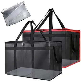 Bodaon Insulated Food Delivery Bag with Removable Hard Bottom, 3X-Large 2-Pack