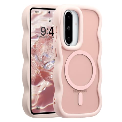 UEEBAI Magnetic for Samsung Galaxy A36 5G/A56 5G Case, Compatible with MagSafe, Transparent Clear Wave Frame Design Soft Edge Cover Matte Shockproof Phone Case- Pink