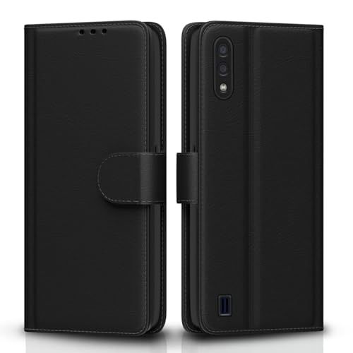 Image of Pikkme Samsung Galaxy M01 Flip Case Leather Finish | Inside TPU with Card Pockets | Wallet Stand and Shock Proof | Magnetic Closing | Complete Protection Flip Cover for Samsung Galaxy M01 (Black)