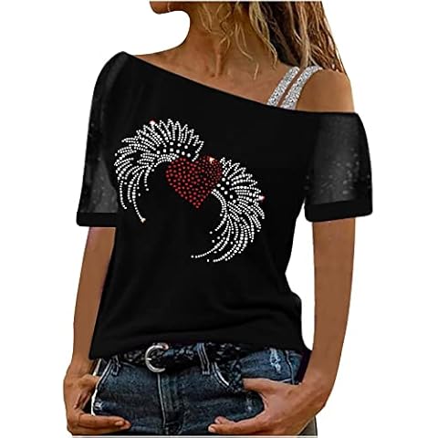 Masrin Camiseta de Manga Larga Blanca con Estrellas de Cinco Puntas y Lentejuelas para Mujer Cover