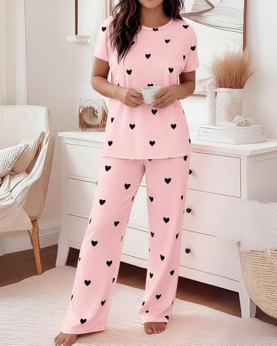 Image of CHICME Womens Pajamas Sets 2 Piece Short Sleeve Lounge Set Printed Loose Pants Pj Sets Loungewear Set