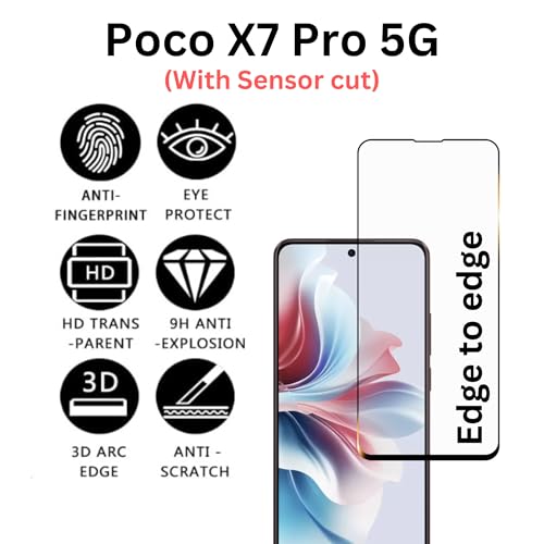 Image of compatible with Poco X7 Pro 5G Tempered Glass [with warranty] screen protector guard Full Edge to Edge 9H with Easy Installation kit - Pack of 1 | 6.67 Inch (compatible with Pocox7pro / x7pro / x 7 pro / compatible with Pocox7 pro)