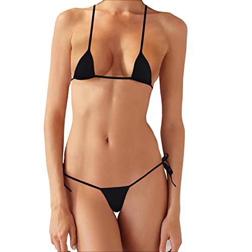 Women Sexy Halter Neck Swimsuit Small Bar with Adjustable G-String Throng Micro Mini Bikini Set 2 Pieces2