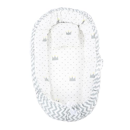 Asixxsix Nido para bebé, Tumbona Portátil Ajustable para Recién Nacidos con Funda de Algodón Suave y Transpirable para Bebés de 0 a 24 Meses, Resistente y Cremallera Mejorada para una (WHITE)