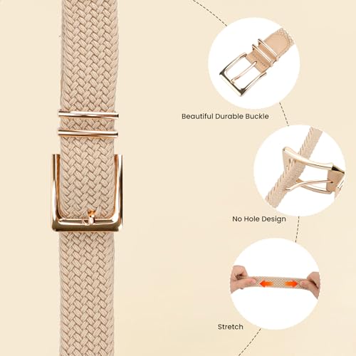 Casual Braided Woven Stretch Belt Women Men Elastic Belts for Women Golf Belts for Pants Jeans (A-Black, M: Fit Waist 33-36Inches)2