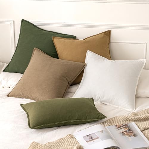 Image of MIULEE Decorative Linen Euro Sham Pillow Covers 28x28 Inch Khaki Boho Farmhouse Neutral Winter Couch Throw Pillows for Bed Pack of 2 Accent Modern Pillowcase Sofa Livingroom Home Decor