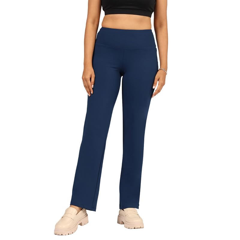 BlissClub Ultimate Straight Pants Trousers for Women with High Waist, Formal Pant for Women Office Wear with Wide Waistband