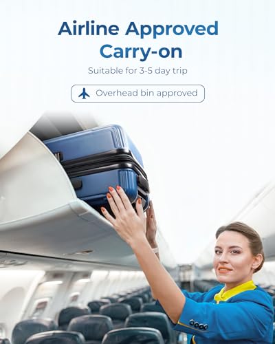 BAGSMART Carry On Luggage 22x14x9 Airline Approved with Spinner Wheels,100% PC Hardside Expandable Luggage with TSA Lock for Trips, 20 Inch Rolling Suitcases for Men Women,Blue2